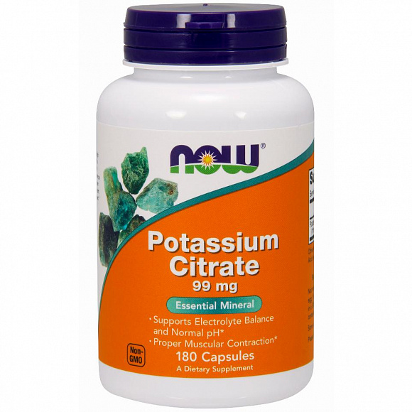 NOW Potassium Citrate (калия цитрат) 99 мг. 180 кап.