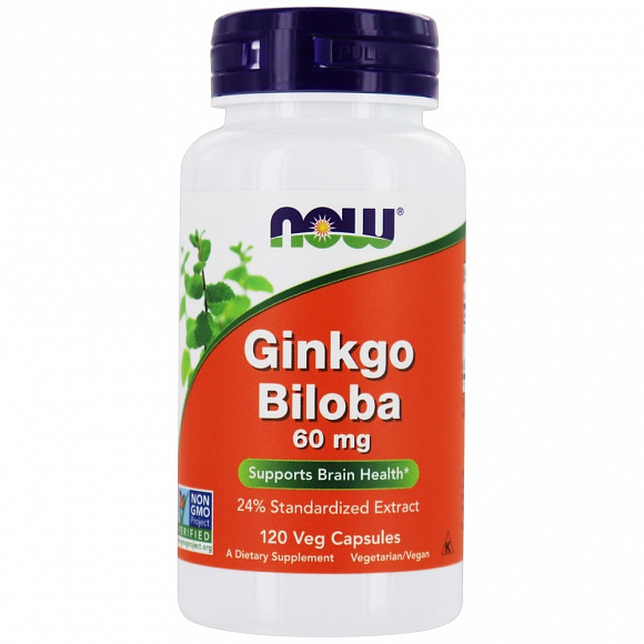 NOW Ginkgo Biloba (гинко билоба) 60 мг. 120 кап.