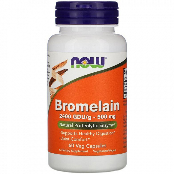 NOW Bromelain (Бромелайн, экстракт стебля ананаса) 500 мг. 60 кап.