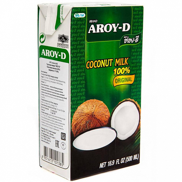 Кокосовое молоко "AROY-D", 500 мл. (жирность 17-19%)
