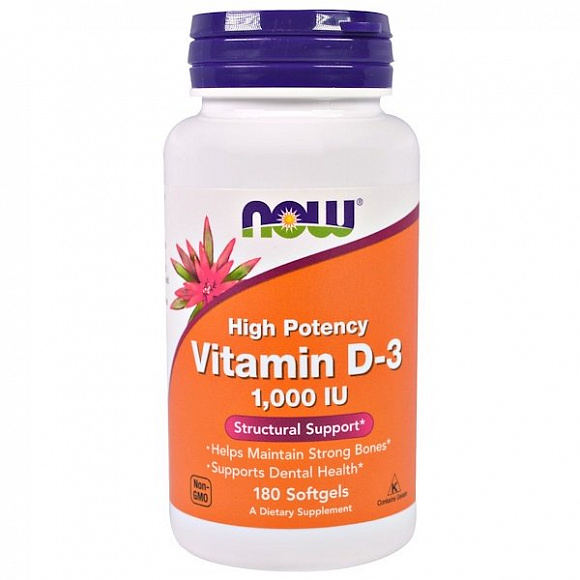 NOW Vitamin D3 (вит. Д3) 1000 ME 180 жев. таб. фруктовый вкус 